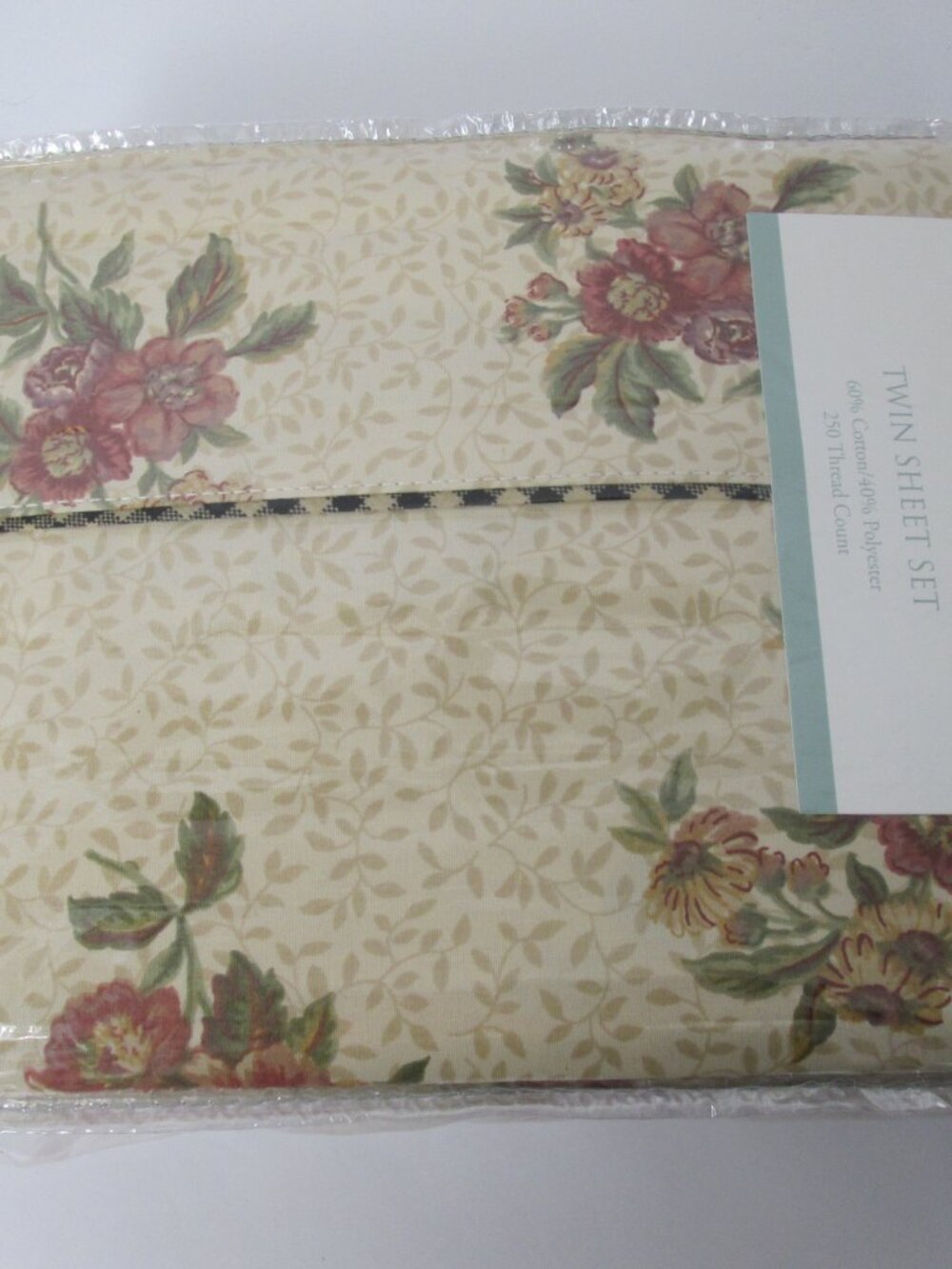 New Vintage Waverly Garden Room Twin Sheet Set HARBOR SQUARE 3 Piece - NOS